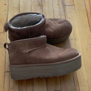 UGG Cream Cozy Lined Boots platform ultra short tan booties